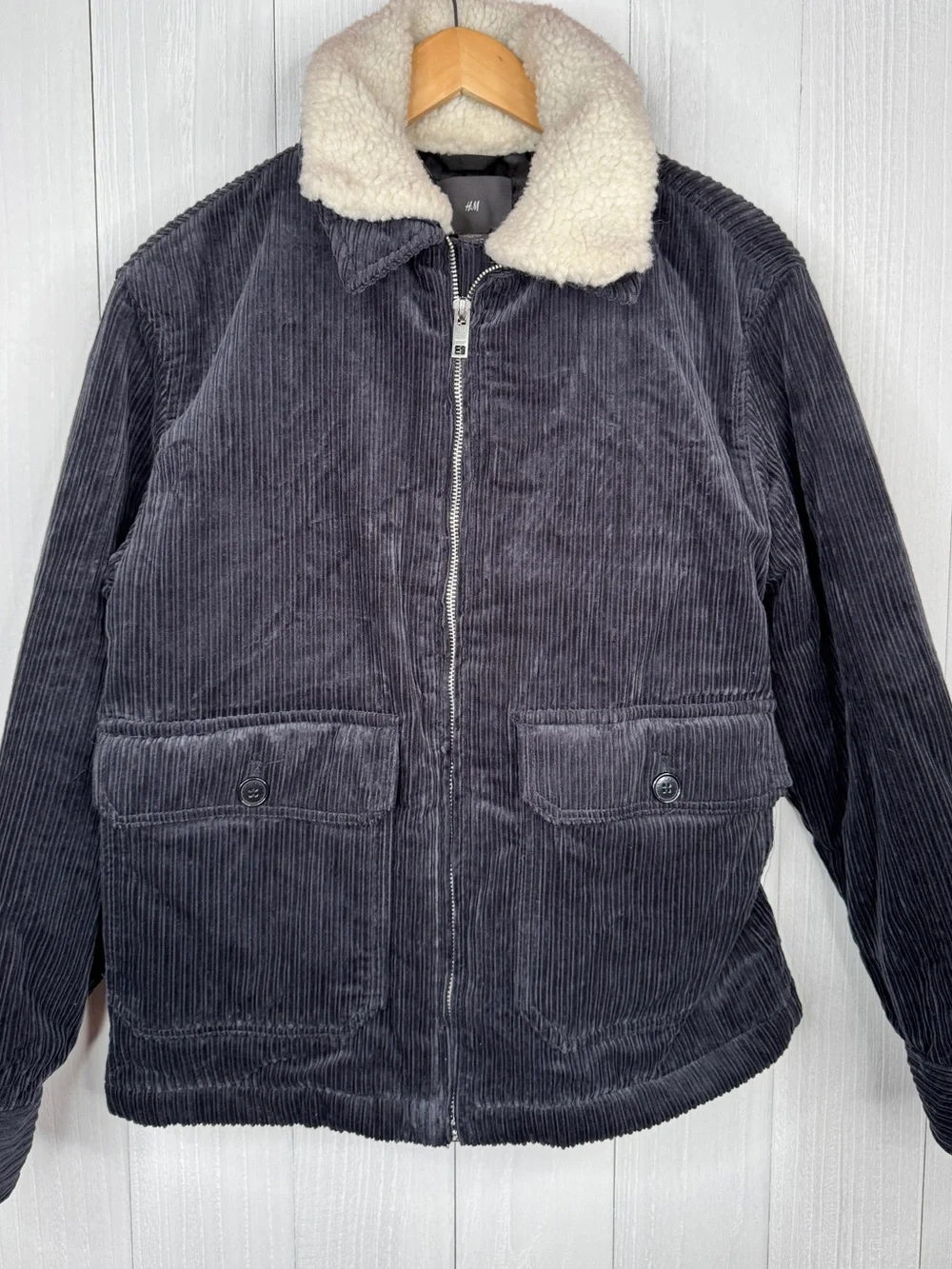H&M Navy Corduroy Jacket with Detachable Sherpa Collar - Picture 3 of 9